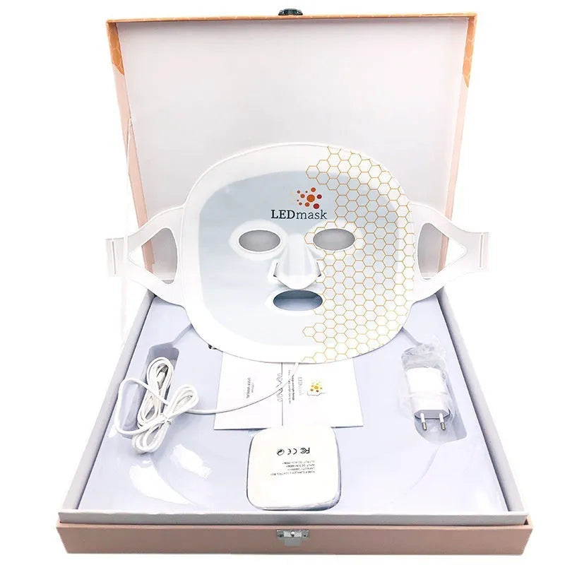 White LED silicone photon beauty mask with red blue light therapy for acne home use