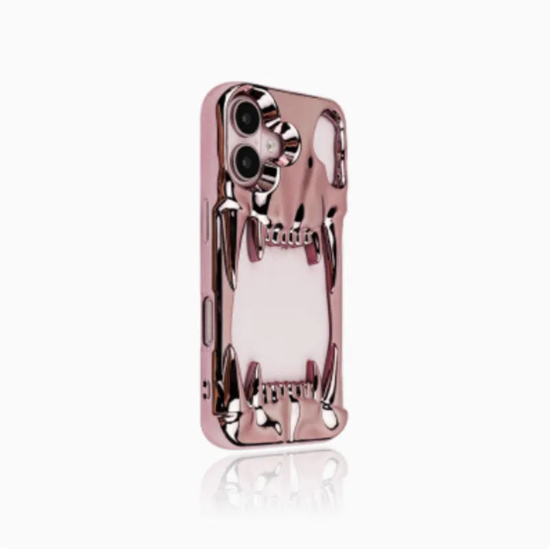 Bright silver electroplating iPhone case with hollow skull and tiger tooth design, silicone protective cover
