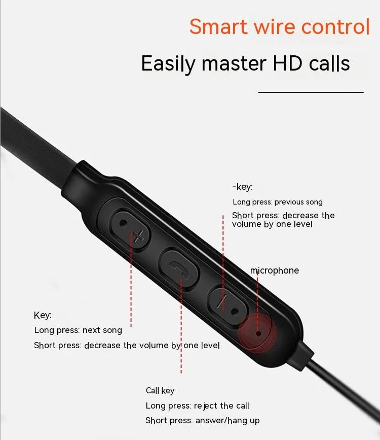 Bluetooth halter stereo sports headset in black, with neckband design and Blue News 5.0 chip