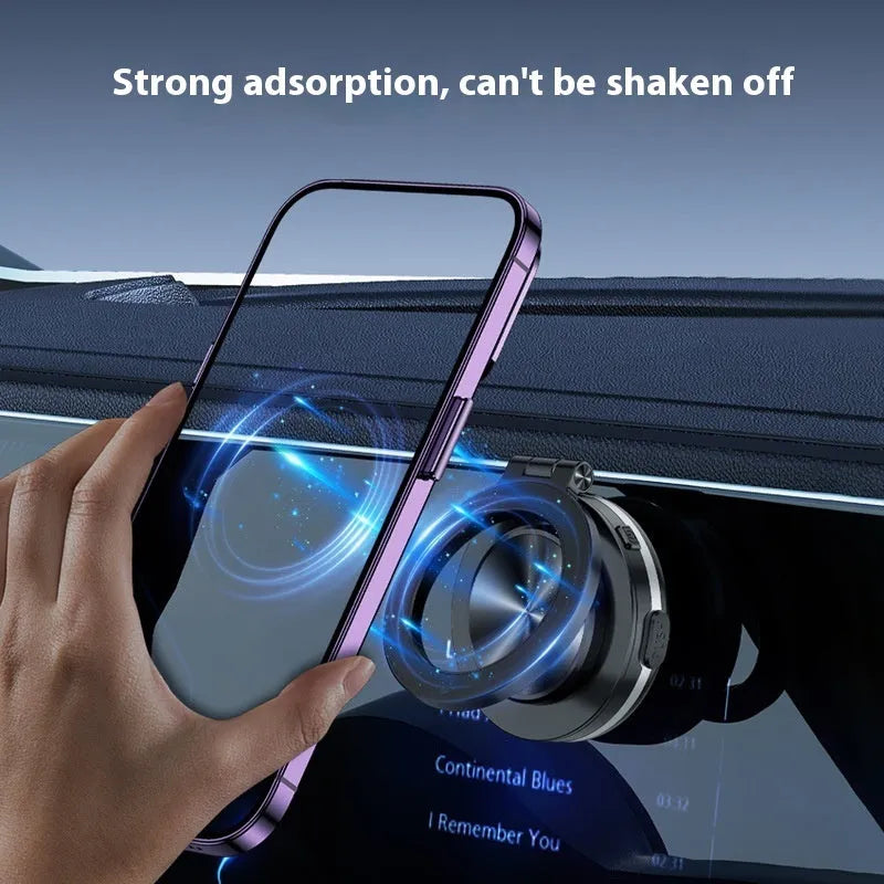 Car phone holder with vacuum adsorption mount and magnetic phone attachment in black, pink, or silver colours