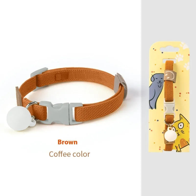 A stretchy, solid-colour polyester dog collar for small breeds, shown in sky blue, adjustable from 22 to 32 centimetres.