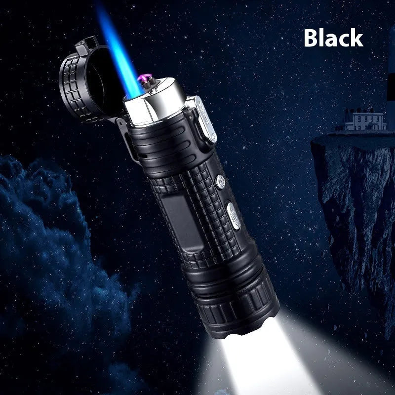 TH727 metal waterproof multifunction flashlight lighter shown in camouflage colour.
