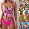 Women's purple bikini set with bow style top and high-cut briefs for swimming and fitness
