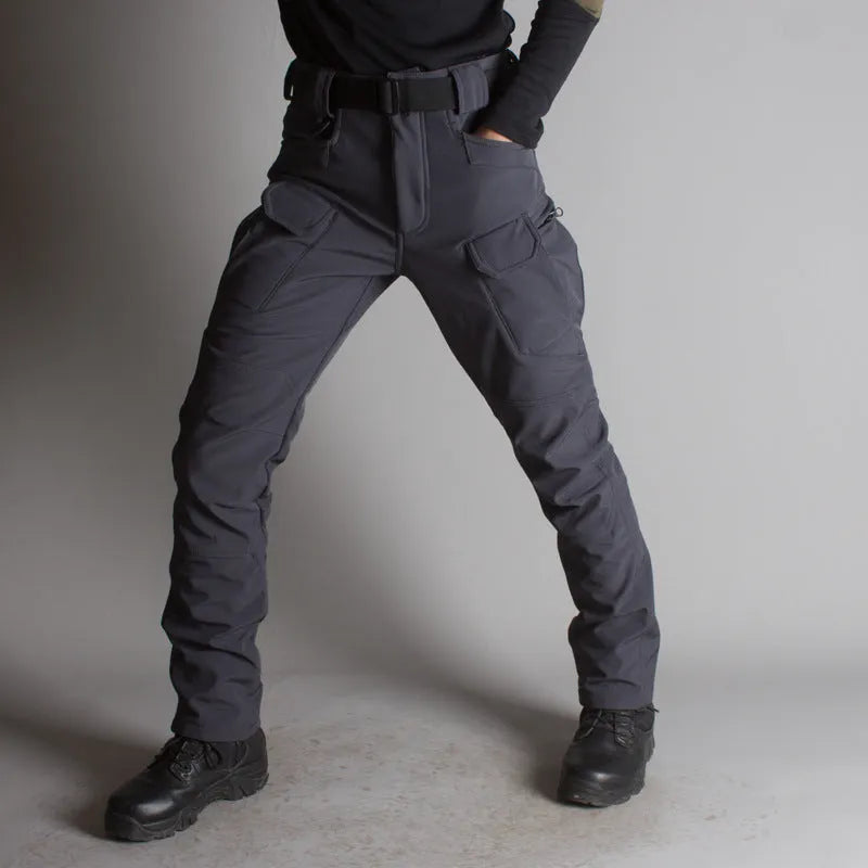 IX7 Shell tactical trousers for men, bamboo fibre, solid colour, fleece-lined, winter outdoor wear