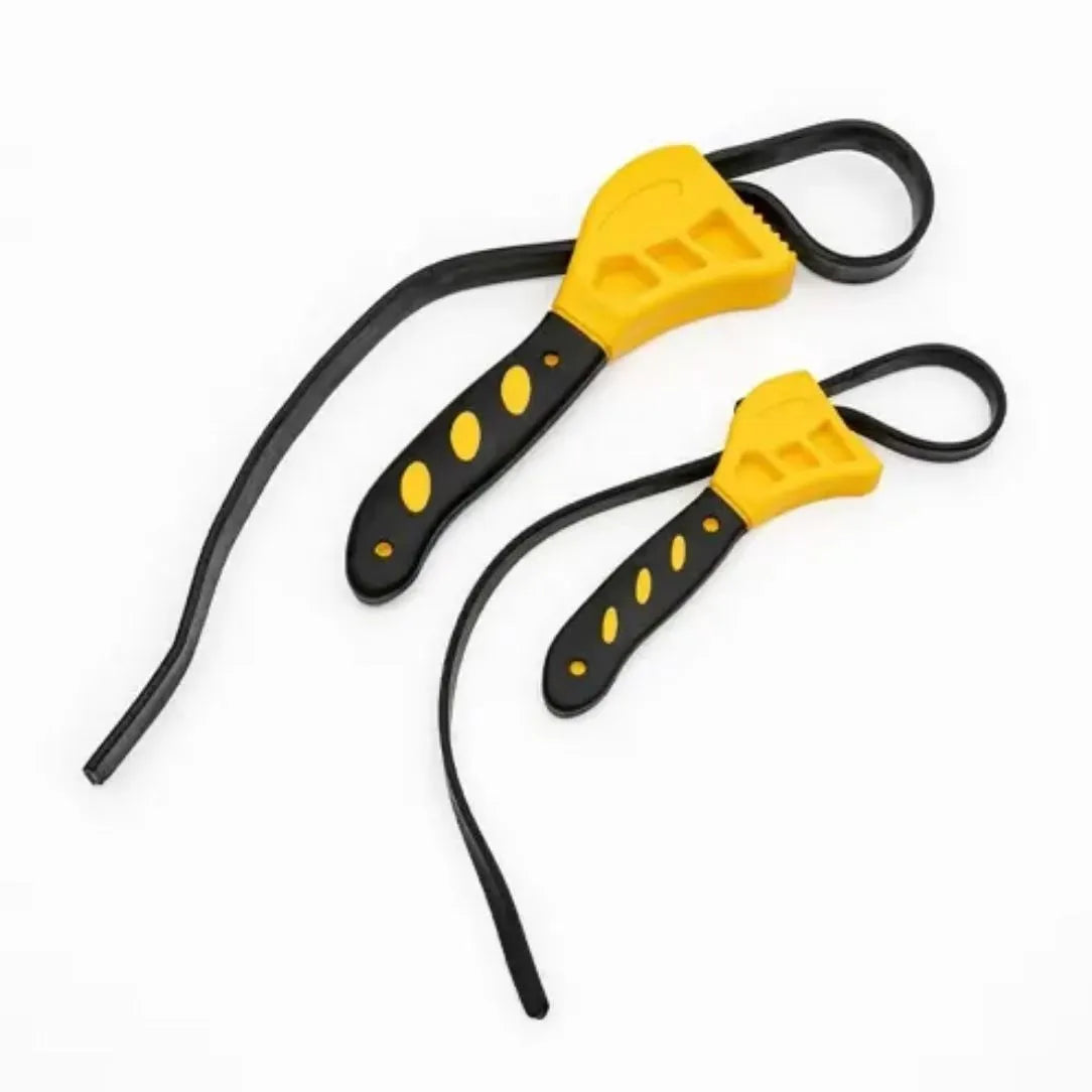 6-inch and 8-inch adjustable rubber strap wrench set with phosphated metal hook on a white background.