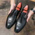 Men's brown blue British style casual shoes with buckle closure and tall crown upper