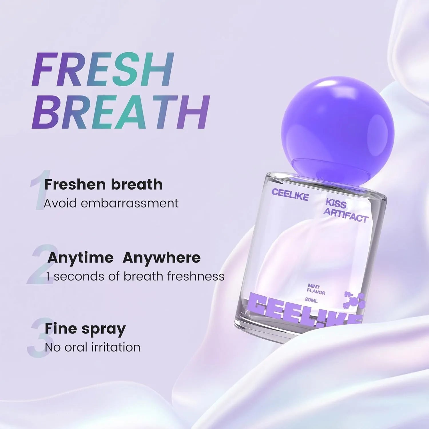 White 20ml portable oral spray bottle with blue cap and probiotic labelling