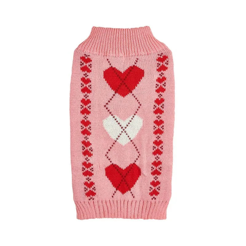 Red love heart and pink bow design dog sweater in acrylic knit pet clothing