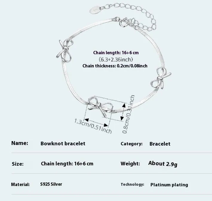 Sterling silver bow bracelet with romantic fairy style on white background