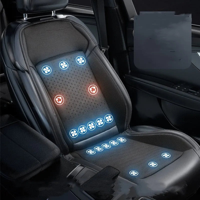 Car seat cooling pad in black with 12V USB cable connection and minimalist design