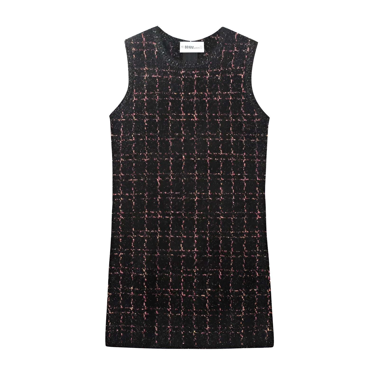 Women's slim-fit texture knitted mini dress with asymmetric hem, pleated hooded design, striped plaid pattern, in picture colour
