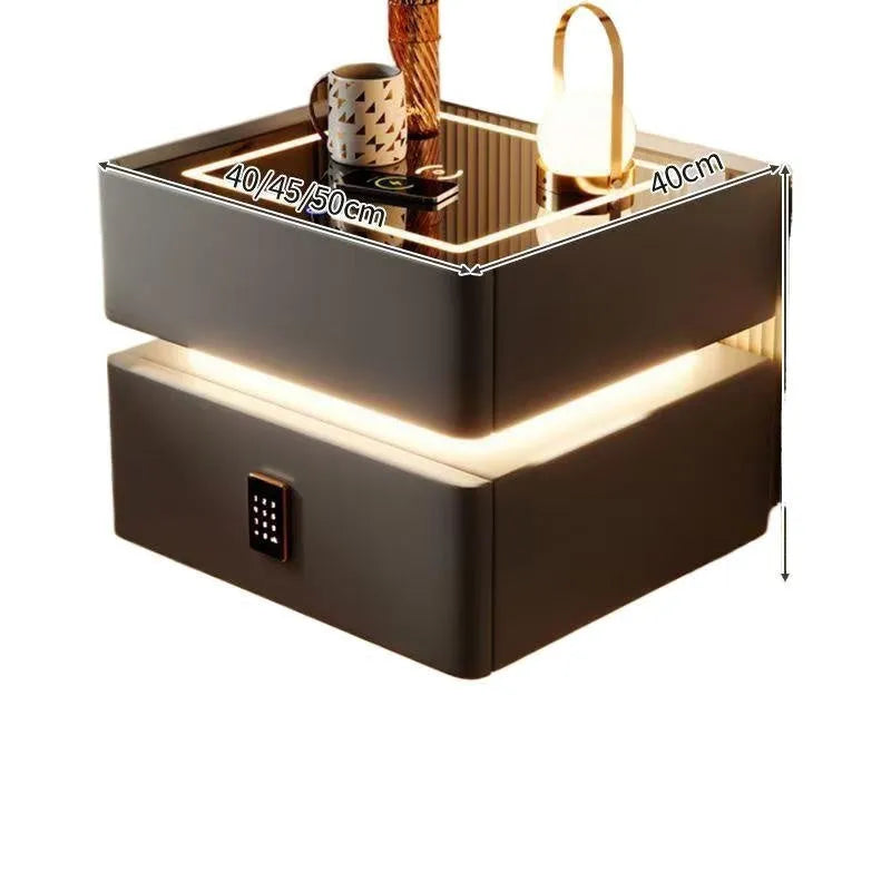 Light luxury wood smart bed cabinet with wireless charging and Bluetooth in Nordic style for living room
