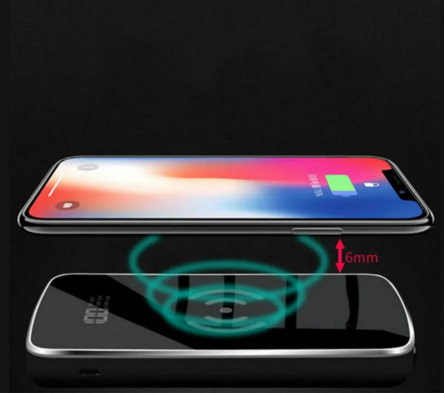 Ultra-thin mirror wireless charging power bank 10000mAh in gold, black, white colours with plastic shell