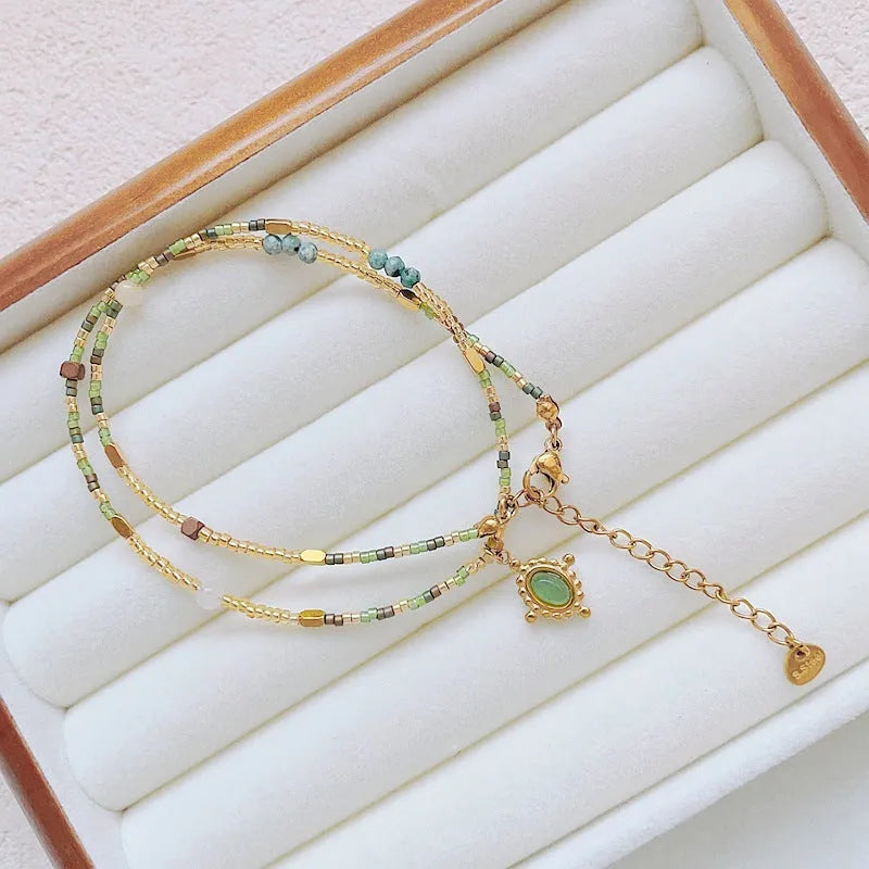 Maillard colour geometry titanium steel necklace with ellipse and line pendant on women's neck