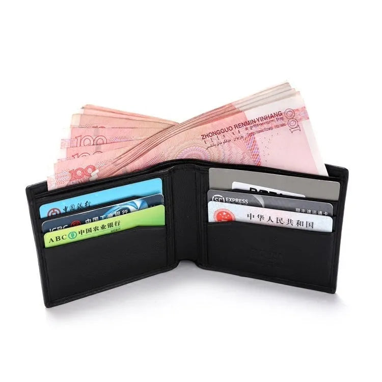 Genuine leather pearl fishskin wallet in horizontal square shape on a plain background