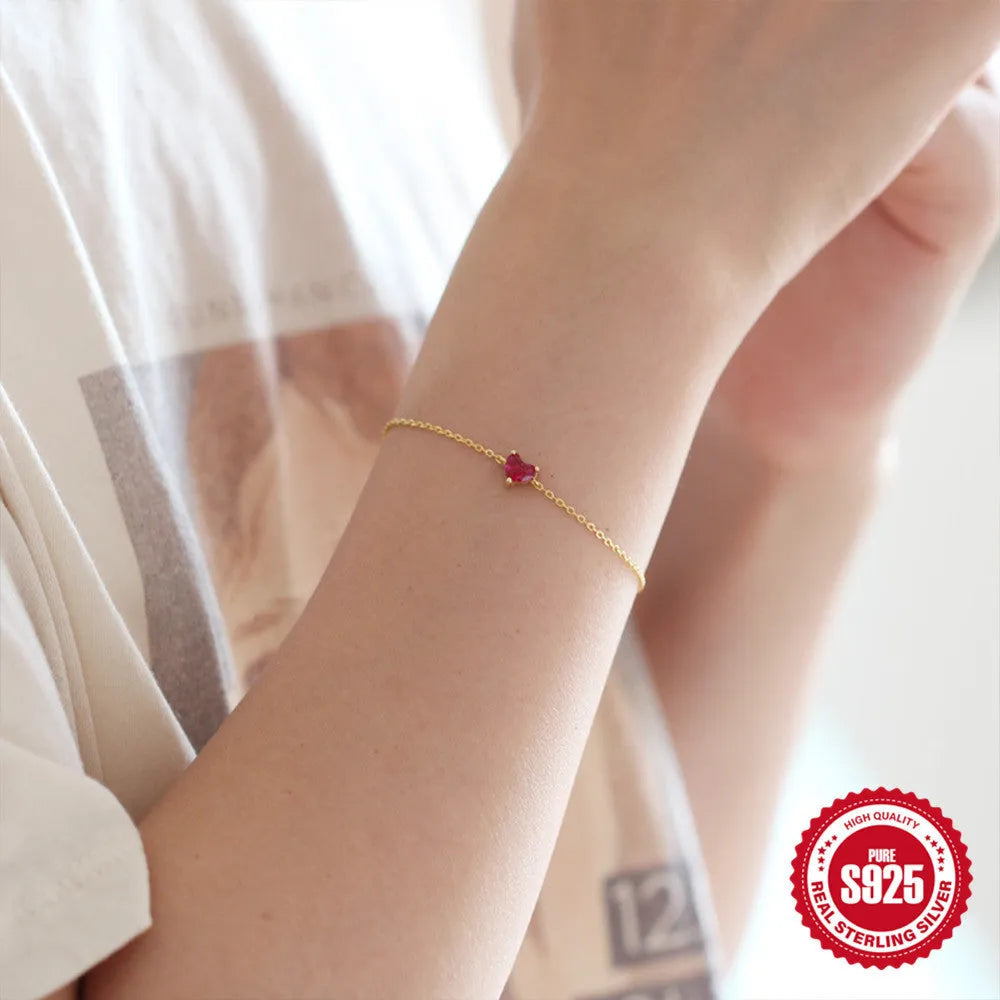 S925 sterling silver gold-plated little red heart bracelet for women with geometric love shape and electroplated finish