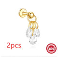 S925 sterling silver moon and star shaped earrings with diamond details on a gold-tone finish.