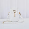 Women's crossbody phone bag with woven pattern, pearl tassel, zipper closure, and bill holder in medium square shape.