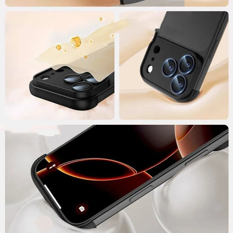 Simple Personality Shell protective case for iPhone 17 series in black, orange, grey, and desert colour options.