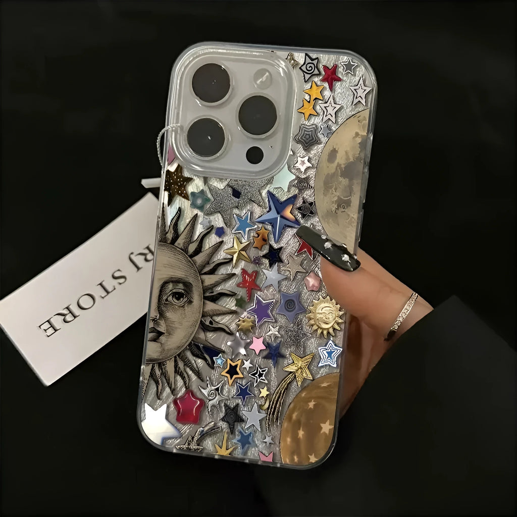 Silicone phone case with printed sun moon feather shell design for Apple iPhone