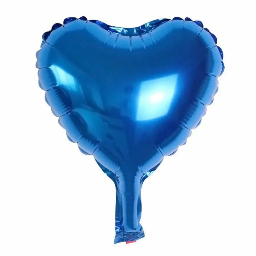 Set of five shiny metallic peach heart-shaped aluminium foil balloons in assorted colours, each measuring 5 inches.