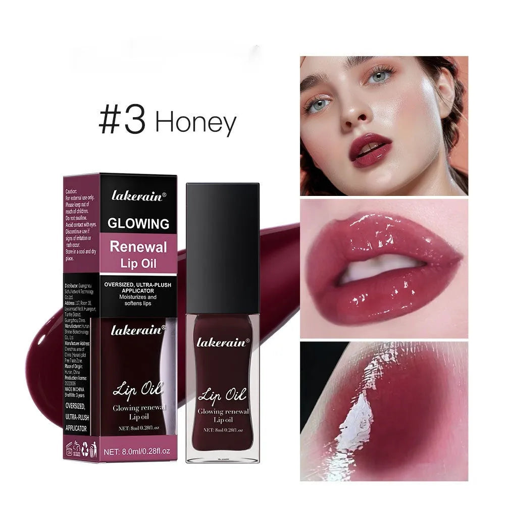 Lakerain Colourful Lip Gloss bottle showing 8ml nourishing lip oil in one of seven available shades