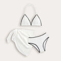 Girls white three-piece solid colour swimsuit set top pants and skirt for beach pool ages 8 to 12