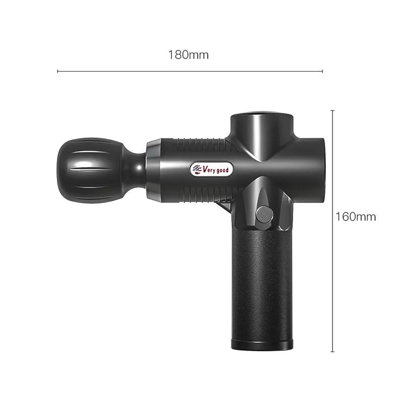Black USB fascia gun with silicone and ABS construction, compact 382 g muscle fitness equipment