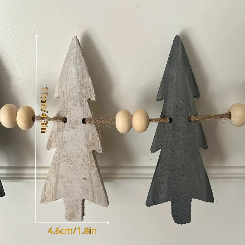 Set of 12 natural wood Christmas wreath ornaments, European style, 11x4.6x0.3cm each