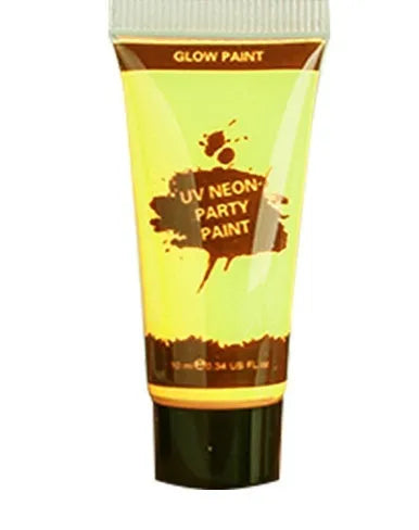 25ml squeeze tube of neon green face and body paint pigment for festivals.