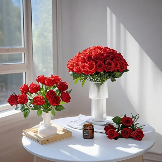 Artificial silk flower bouquet in red or white for home and outdoor decoration, 12g per piece