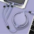 Three-in-one liquid silicone fast charging cable with aluminium alloy connectors, 1.2m length, in five colours.