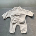 Polar fleece half zipper two-piece set for baby boy and girl in solid colour, including top and trousers, neutral casual style