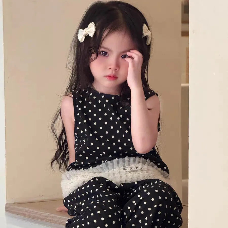 Fabric bowknot children's hair clip in cream colour with 6cm bow size on side clip