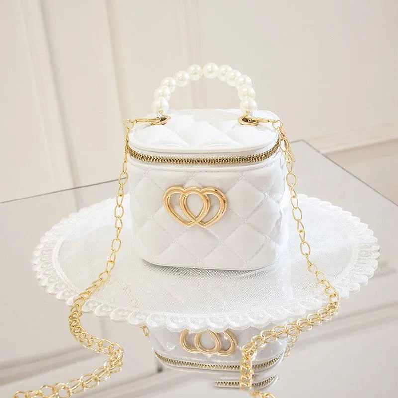 PVC bucket-style jelly bag with heart pattern in seven colour options