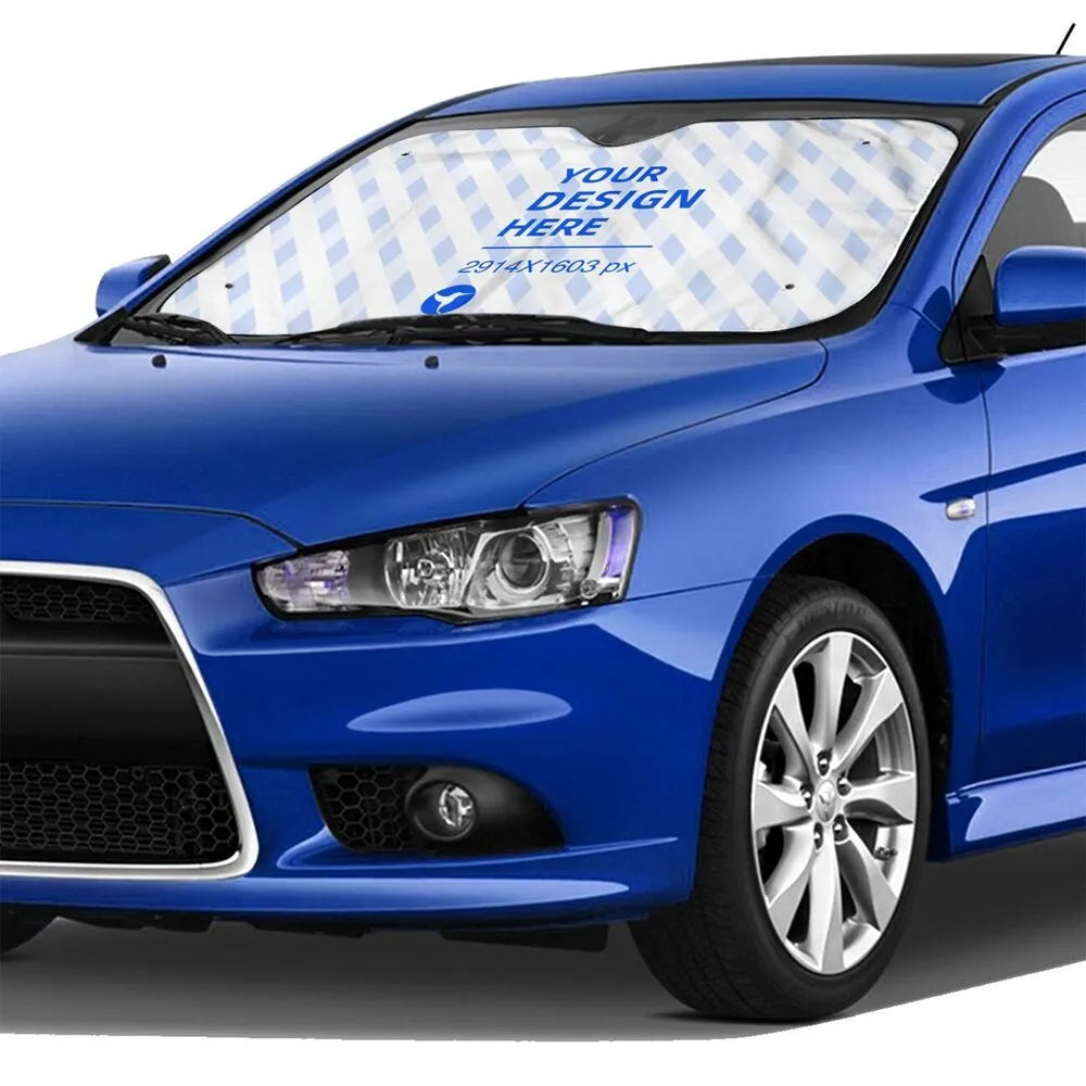 White 130x70cm car windshield sunshade in Oxford cloth and pearl aluminium film with four suction cups