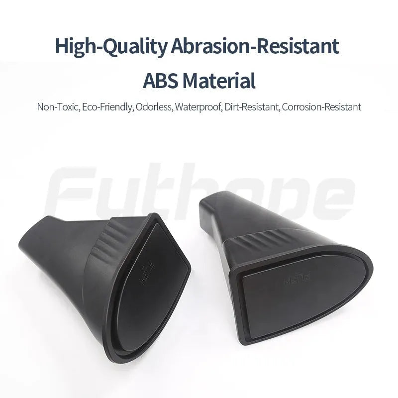 Two black ABS plastic storage boxes designed for Tesla Model Y front door pockets.
