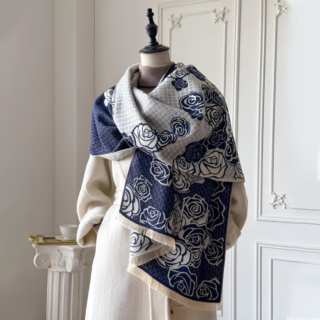 Cashmere-like winter scarf 185x65cm in grey black blue khaki colours with tassel detailing