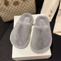 Women's open toe winter slippers with plush upper and 3cm rubber sole in beige