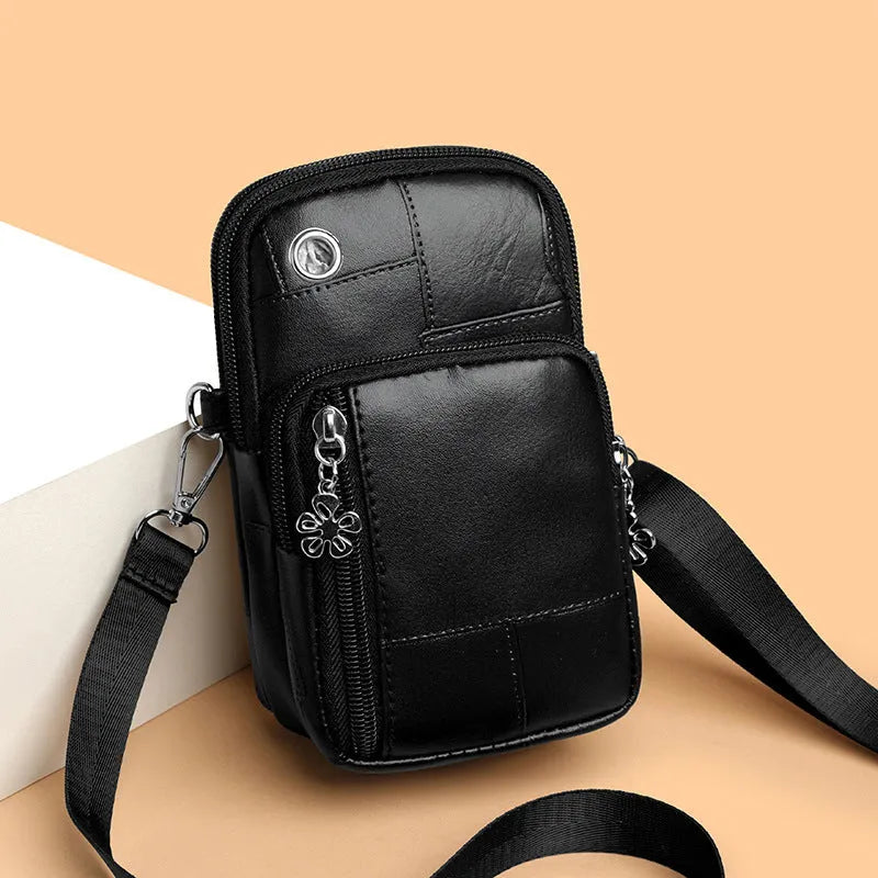 Vertical square mobile phone bag in PU material with sandwich pocket design