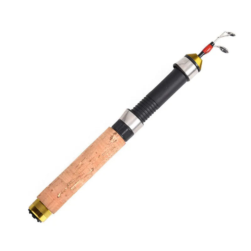 Ice fishing retractable rod with wood grain finish, 0.6m collapsed length, carbon coated