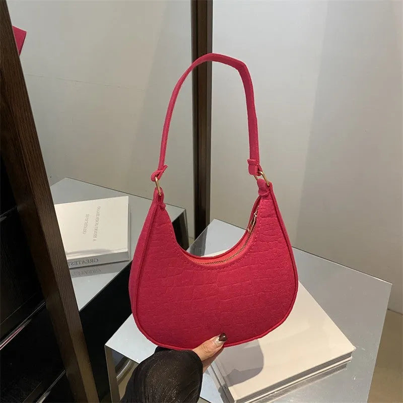 Casual felt shoulder handbag in Korean style, free size, available in multiple colours including orange red and khaki