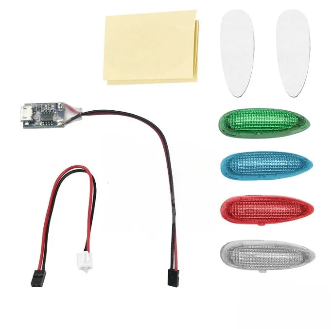 RC aircraft LED navigation light kit with multiple colour options and battery-powered PCB circuit board