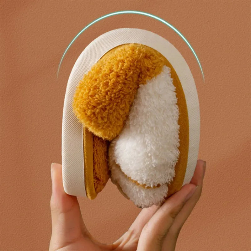 Paw slippers unisex warm furry slides in khaki colour with suede upper and non-slip PVC sole