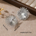 Three-dimensional hollow flower earrings in gold and silver alloy with daisy petals and electroplated finish