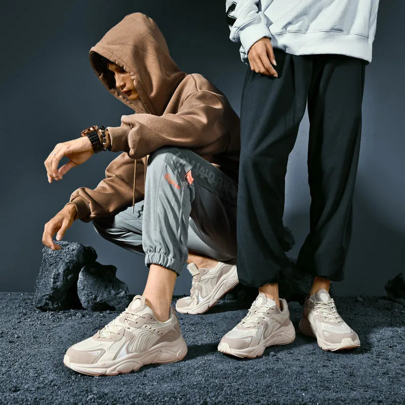 Fashionable all-match platform shoes with suede PU leather upper, flat heel, round toe, in beige and black, sizes 36-46