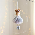 White Christmas tree angel girl hanging ornament with snowflake design and mixed material construction