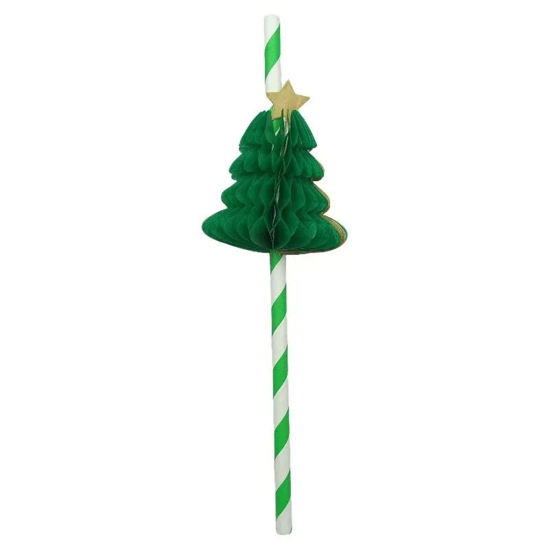 Honeycomb Christmas tree paper straws, straight pipe, 197mm, 50 pieces per pack