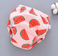 Pure cotton washable baby training pants in a giraffe print design, showing the 6-layer gauze construction.