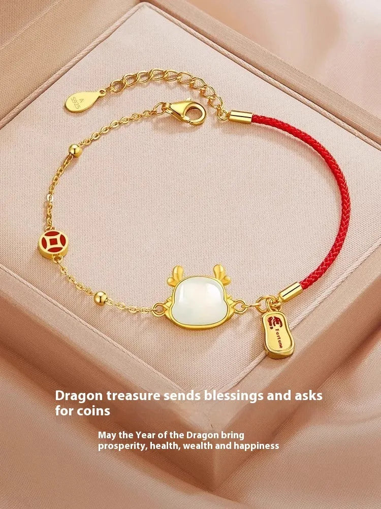 Silver-plated Dragon zodiac bracelet with animal modelling in New Chinese style